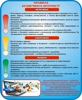 Стенд «Правила безпечного Інтернету» для кабінету інформатики 650мм×800мм (Арт1101)