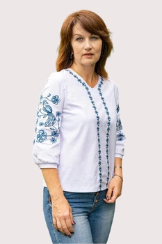 Лляна вишиванка-блузка жіноча Жар-птиця V-1959 (M)88-92 біла з блакитним орнаментом (195820411188)