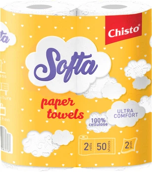Рушники целюлозні Softa Chisto на гільзі двошарові Сіро-білі 50 відривів 2 рулона (4823098408376)