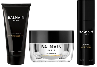 Zestaw upominkowy dla mężczyzn Balmain Professionnel: Peeling do skóry głowy 100 g + Olejek do brody 30 ml + Żel pod prysznic i szampon 2w1 200 ml (8720246249378)