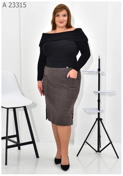 Жіноча тепла спідниця з кишенями та бічними розрізами UF-Fashion МА- 23315 54 коричневий