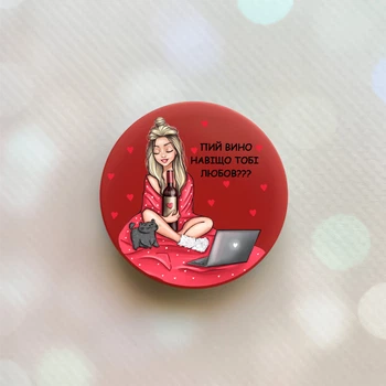 Держатель для смартфона / планшета попсокет Popsocket Красный :: Девушка с вином (принт 220)