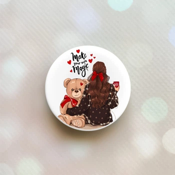 Держатель для смартфона / планшета попсокет Popsocket Белый :: Девушка с мишкой (принт 188)