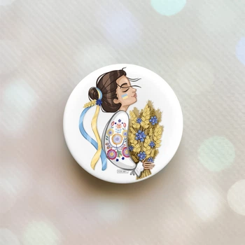 Держатель для смартфона / планшета попсокет Popsocket Белый :: Украинка с колосками (принт 172)