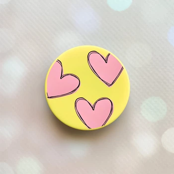 Держатель для смартфона / планшета попсокет Popsocket Желтый :: Сердечки розовые (принт 78)