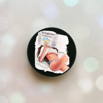 Держатель для смартфона / планшета попсокет Popsocket Черный :: Девушка с газетой (принт 31)