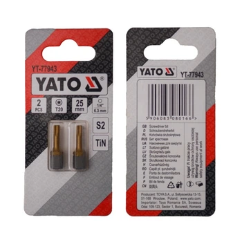 Насадка отверточная TORX T20 х 25 мм. HEX 1/4", покрытая титаном, 2 шт. YATO (YT-77943)