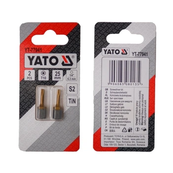 Насадка отверточная TORX T10 х 25 мм. HEX 1/4", покрытая титаном, 2 шт. YATO (YT-77941)