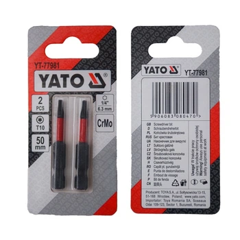 Насадка отверточная TORX T10 х 50 мм HEX 1/4", хром-молибден, 2 шт. YATO (YT-77981)