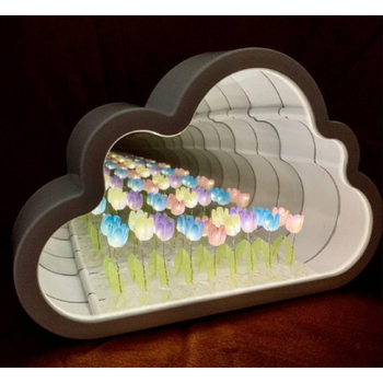 Настільна лампа нічник нескінченне дзеркало тюльпани в хмаринці led night lamp cloud біла (D-2019092076)