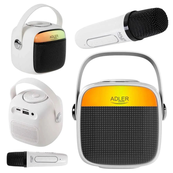 Głośnik przenośny Adler AD1199 Bluetooth/SD/USB/AUX z mikrofonem i funkcją karaoke White (5905575902382)