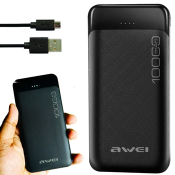 Повербанк на 10000 mah з індикатором заряду, 2хUSB / Powerbank / Портативний зарядний пристрій AWEI R37K (L)