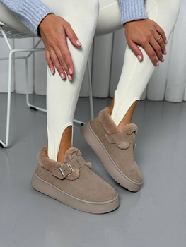 Женские зимние слипоны ShoesBand Бежевые натуральная замша 39 (25 см) (S57091з)