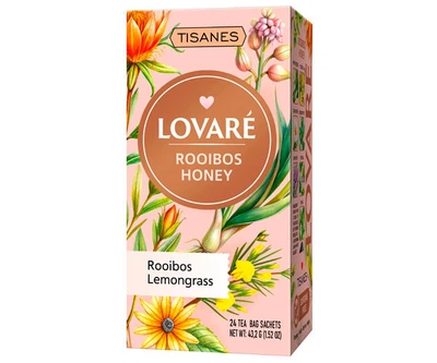 Трав'яний чай Lovare Tisanes Rooibos Honey з ройбушем та лемограсом в саше 24шт