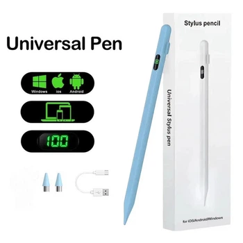 Стилус универсальный с дисплеем Stylus Pencil для планшетов и телефонов всех типов (Android, iOS, Windows) для письма и рисования (голубой)