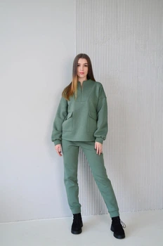 Жіночі трикотажні брюки з високою посадкою на флісі RiMari 56 Оливковий (rm19798)