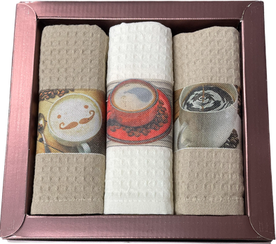 Набор 3 вафельных полотенца Nilteks Towels кухонные 40x60 см Lux 3d Coffee (TC303375767)