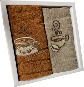 Набор 2 махрово-вафельных полотенца Nilteks Towels кухонные 30x50 см Coffe (TC303375777)