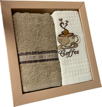 Набор 2 махрово-вафельных полотенца Nilteks Towels кухонные 40x60 см Coffee (TC303375778)