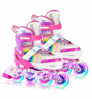 Роликовые коньки раздвижные Inline Skates PU свет размер 29-33 стелька 18-20,5 см Pink (75504-S)