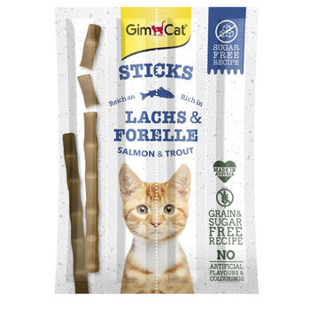 Ласощі GimCat для котів, палички з лососем та фореллю, 4 шт по 5 г (4002064400174)