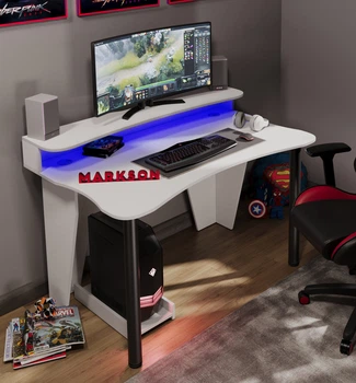 Геймерский компьютерный стол с RGB-подсветкой "ARES - PRO", беый, игровой
