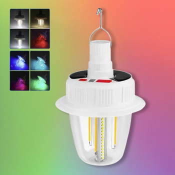 Светодиодная RGB лампа COB+SMD аккумуляторная 2х18650 зарядка от USB Type-C с солнечной панелью на крючке