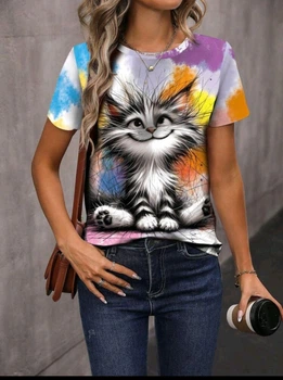 Футболка жіноча NEW Cat Pattern стильна, різнокольоровий, S/M
