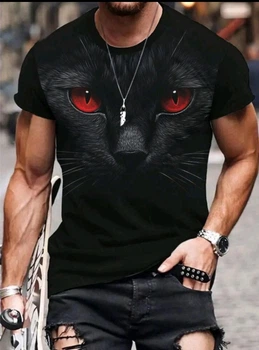 Футболка мужская NEW Cat with red eyes стильная c рисунком, черный, XL
