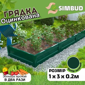 Грядка металева зелена 1мх3мх0.2м для дачи та огороду