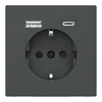 Розетка Schneider Electric Merten D-Life с заземлением + USB A+C 3 A антрацит MTN2367-6034