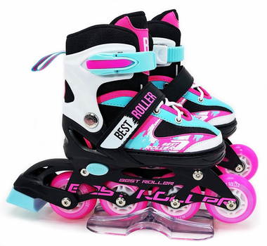 Роликовые коньки раздвижные Best Roller PU свет размер 34-37 стелька 21-23,5 см Pink/Black (71422-М)