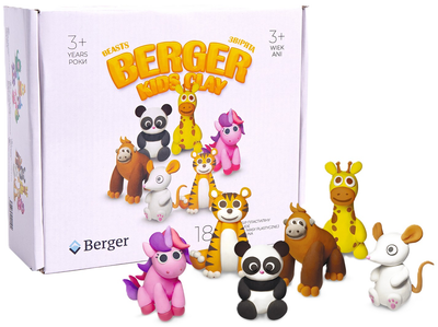 Набір пластиліну BERGER Kids Clay Тварини 18 баночок 270 г (8596165040194)