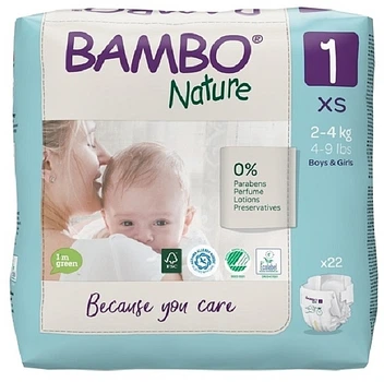 Екопідгузки "Nature", розмір 1 (2-4 кг), 22 шт. - Bambo Nature 22шт (1210850-31163091)