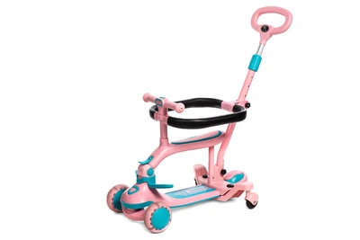 Дитячий самокат SCOOTER (Світло-музика Батьк.-ручка. Сидіння. Дод-кол. Бортик. Складний) рожевий