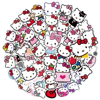 Набір вінілових багаторазових наклейок, стікери наклейки Hello Kitty (Хеллоу Кітті) 50 шт