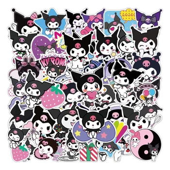 Набор виниловых многоразовых наклеек, стикеры наклейки Куроми (Kuromi) / Hello Kitty (Хеллоу Китти) 50 шт