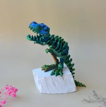 Игрушка 3д скелет динозавра подвижный T-Rex (Ти-Рекс) тиранозавр сине-зеленый