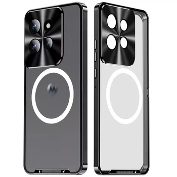 Чехол накладка Metal Glass Ring для Motorola Edge 50 с металлическим кольцом и дополнительной защитой на камеру black