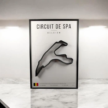 Металева Рамка 30x21см з 3D Трасою Circuit de Spa-Francorchamps / Stavelot, Belgium / Спа-Франкоршам в Масштабі 1:40 000 Black Matte / Рамка-Підставка 2в1 на Стіну або Полку