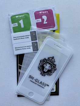 Глянцевое Защитное стекло Premium Glass 9H Lion для iPhone 6 / 6S с белой рамкой