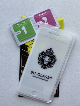 Глянцевое Защитное стекло Premium Glass 9H Lion для iPhone 6 Plus с белой рамкой