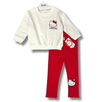 Детский костюм для девочки Hello Kitty - демисезонный повседневный комплект Murat Baby (кофта, лосины), Бело-красный, 2 года, 92см