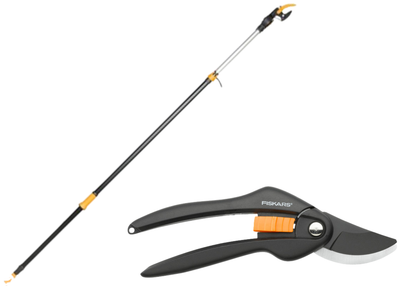 Набор Сучкорез универсальный телескопический Fiskars PowerGear UPX86 (1023624) + Секатор плоскостной Fiskars SingleStep P26 (1000567/111260)