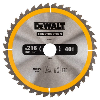 Диск пильный по дереву DeWALT СONSTRUCTION 216х30мм (DT1953)