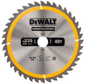 Диск пильный DeWALT DT1955 235×30 мм CONSTRUCTION, угол наклона зуба, градусы: 10