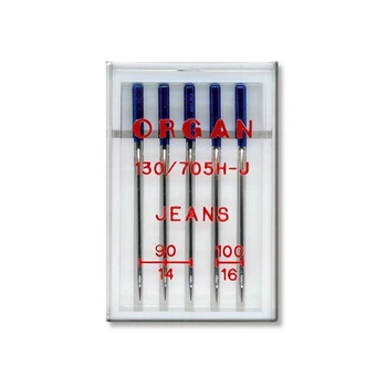 Иглы швейные для джинса ORGAN JEANS №90/100 пластиковый бокс 5 штук для бытовых швейных машин (7043)