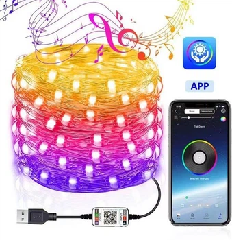 Гирлянда Smart роса RGB, с пультом управления, 10 м, 100 Led, USB, Bluetooth, управление с телефона RV-300