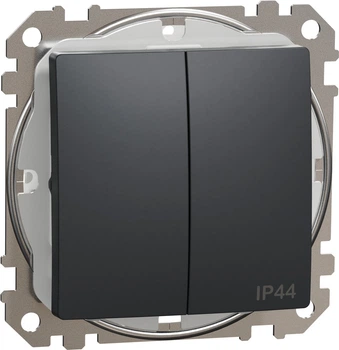 2-клавішний вимикач IP44 Schneider Electric Sedna Design Чорний (SDD214105)