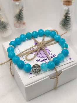 Браслет Magic Stone з аквамарину з шармом-хрестом, one size, 8 мм